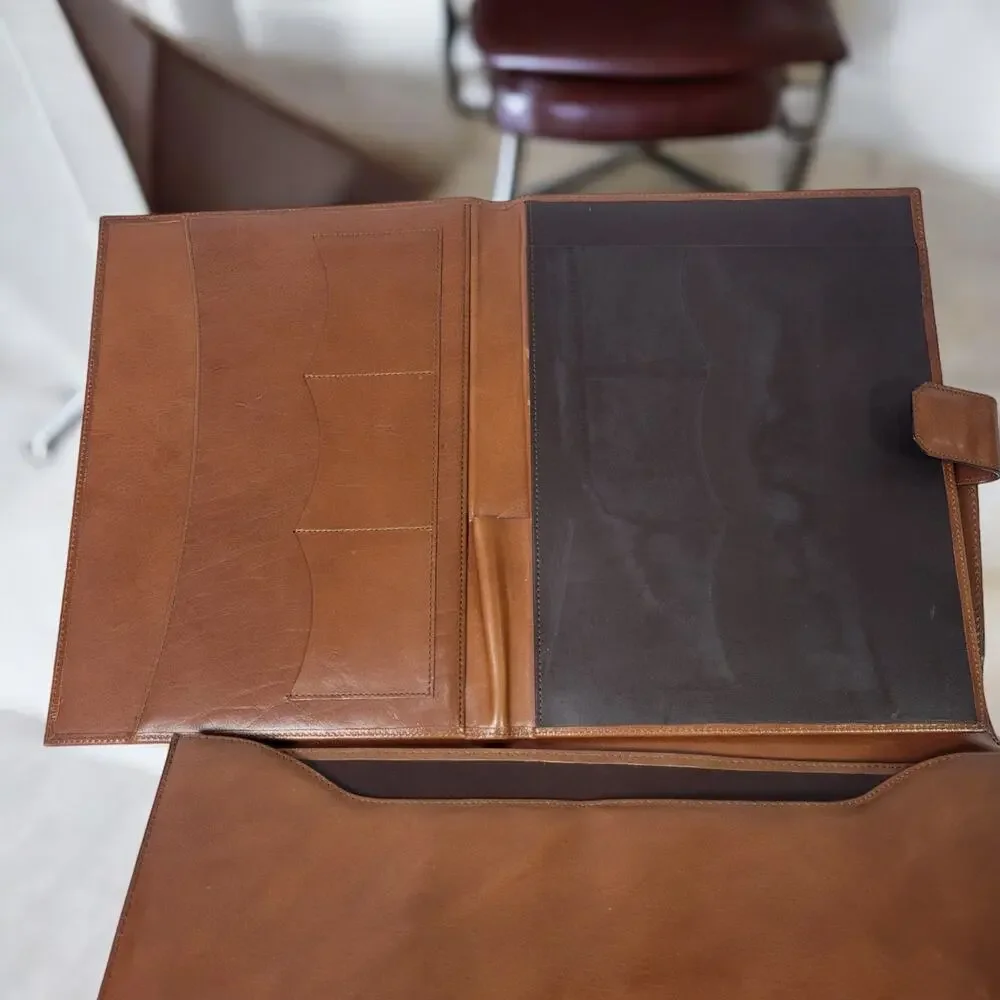 Vintage Leather Business Bag Briefcase Brown Attache Case Document Folder File